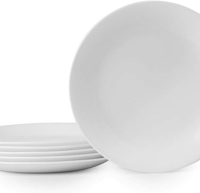 6-Piece Salad Plates Set, Triple Layer Glass and Chip Resistant, 8-1/2-Inch Lightweight Round Plates, Winter Frost White