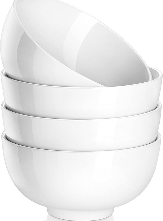 26 oz Porcelain Soup Bowls, 6" Cereal Bowls - White Bowls Set of 4 for Soup, Cereal, Oatmeal, Fruit, Rice - Dishwasher & Microwave Safe, Series Regular