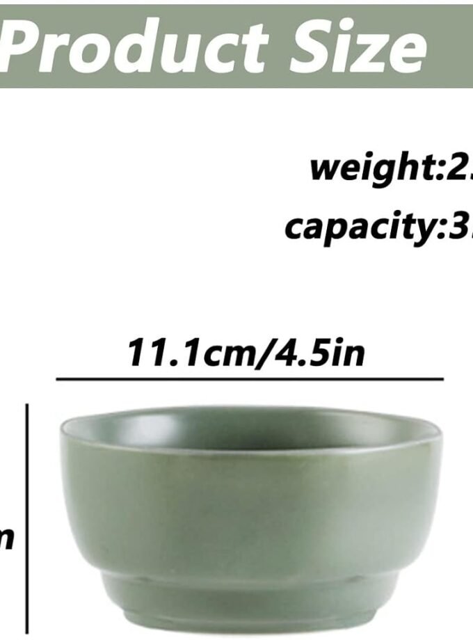 Dinner Bowls Ceramic, 4.5 Inch Small Rice Bowl, Creative Morandi Color, Fine Porcelain Fired at High Temperature, Suitable for Daily Life And Parties,Green,6pcs