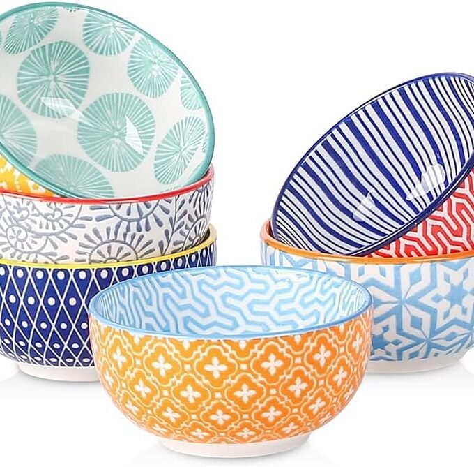 Ceramic 4 Oz Small Bowls Set, Small Snack Dessert Bowls for Kitchen, 3.5 Inch Mini Bowls for Dipping Ice Cream Side Dishes, Microwave Dishwasher Safe, Set of 6, Assorted Colors