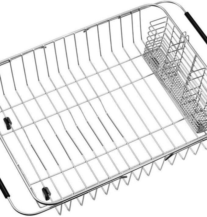 DishDryingRackwithStainlessSteelUtensilHolderLargeDishRackDrainerDrainExpandableDishRackShelfDishRackinSinkoroverSinkorOnCounterRustproofStainlessSteel