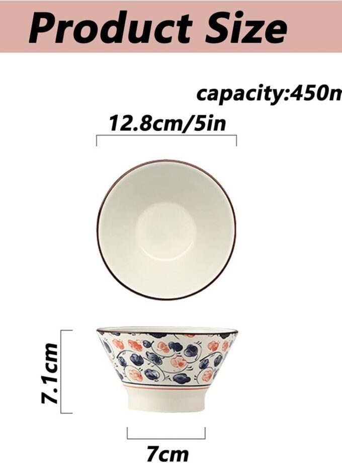 Japanese Bowl Set of 4, Vintage 5 Inch Rice Bowl, Underglaze Craft, Microwave Oven Safe,4pcs