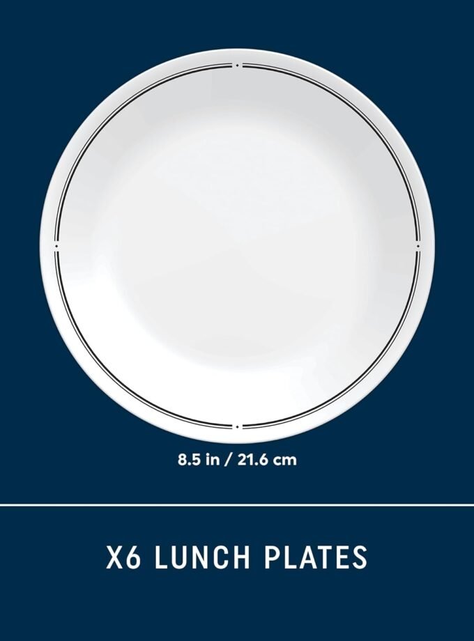 6-Piece 8.5" Lunch Round Plates, Triple Layer Glass, Lightweight Round Plates, Salad Plates, Chip and Scratch Resistant, Microwave and Dishwasher Safe, Brasserie, Medium