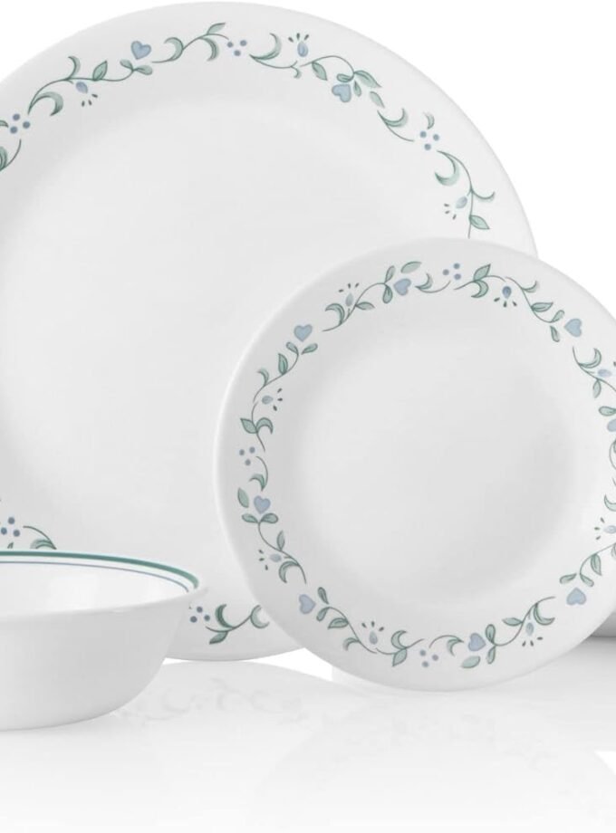 18-Piece Service for 6 Dinnerware Set, Triple Layer Glass and Chip Resistant, Lightweight Round Plates and Bowls Set, Country Cottage