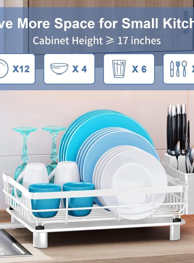 DishRack-DurableDishDryingforKitchenCounter,DishDrainerswithDrainboard,KitchenOrganizationandStorageforNewApartment(White,metal)