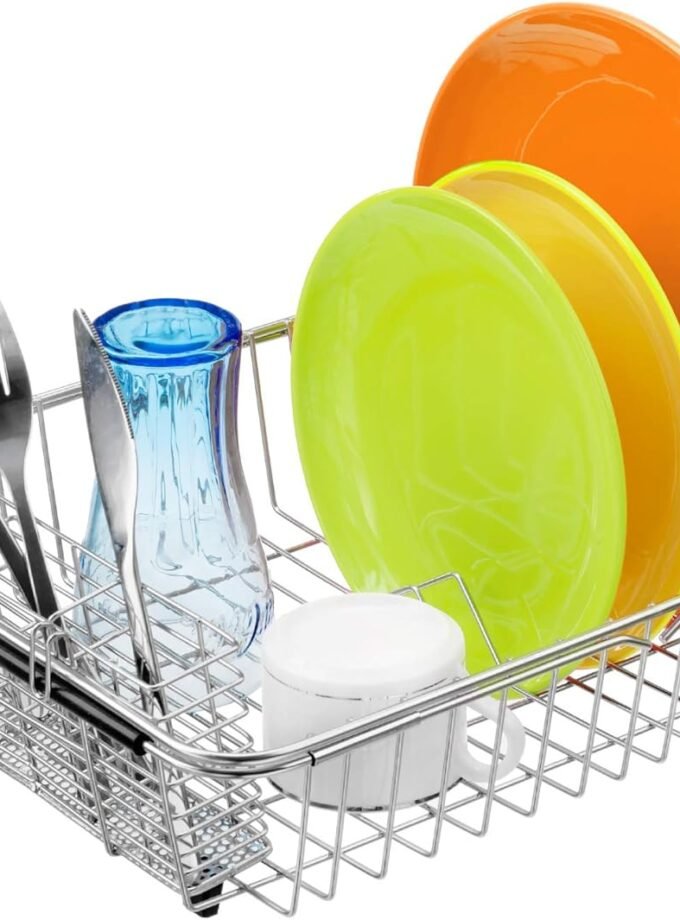 ExpandableDishDryingRack,StainlessSteelOverTheSinkDishRack,inSinkorOnCounterDishDrainerwithStainlessSteelremovableUtensilHolder