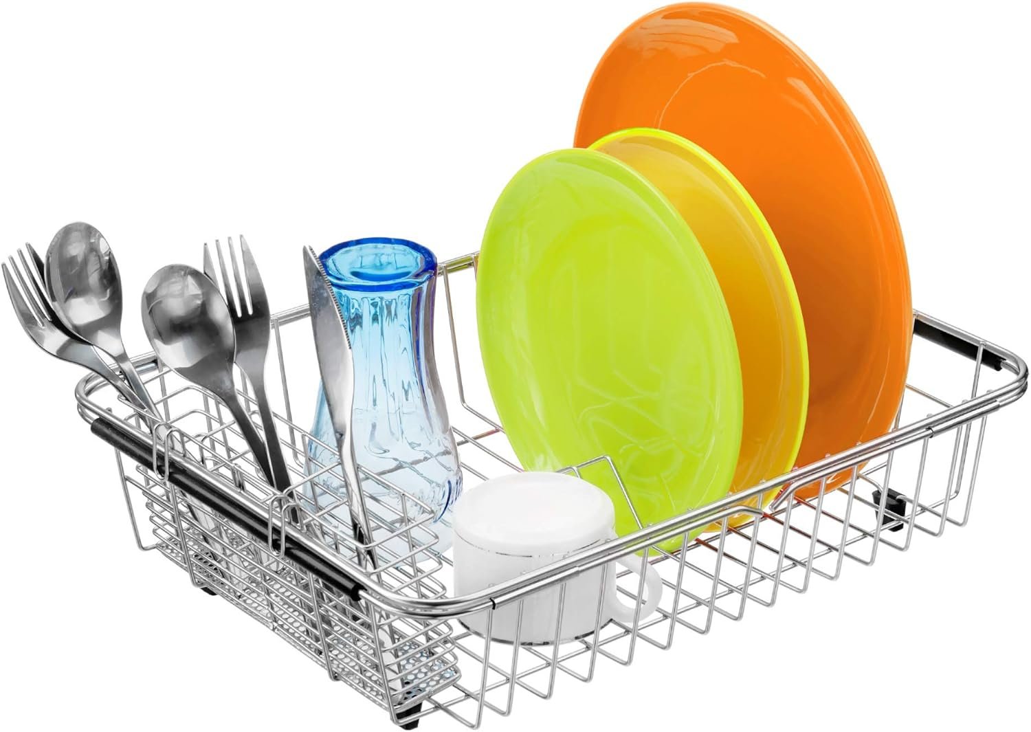 ExpandableDishDryingRack,StainlessSteelOverTheSinkDishRack,inSinkorOnCounterDishDrainerwithStainlessSteelremovableUtensilHolder - Image 2