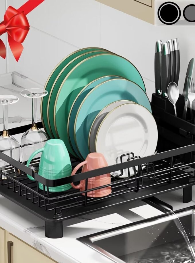 DishDryingRack,DishRack,DishRacksforKitchenCounter,DishDrainerwithRemovableUtensilHolder,DrainboardandSwivelSpout(Black,Metal)