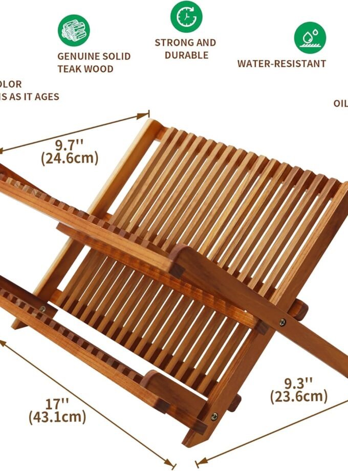TeakDishDrainerRackCollapsible2TierDishRackDishDryingRackFoldablePlateOrganizer