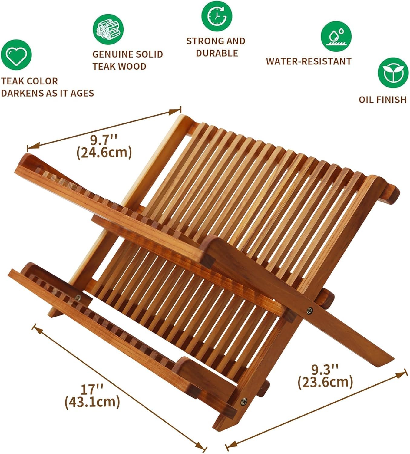 TeakDishDrainerRackCollapsible2TierDishRackDishDryingRackFoldablePlateOrganizer - Image 2