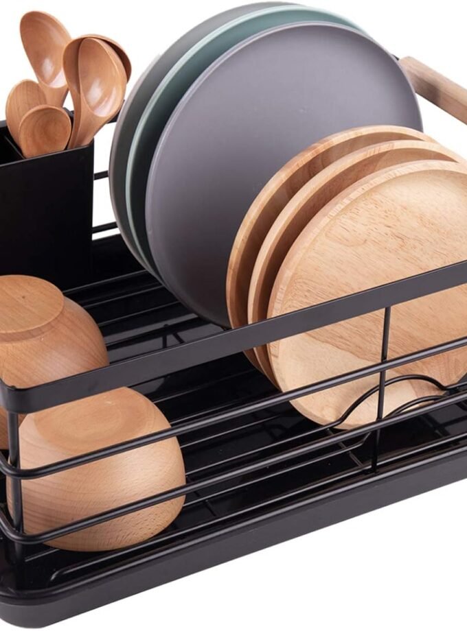 DishDryingRack,DishRacksforKitchenCounter,StainlessSteelDishDrainerwithRemovableCutleryHolder&Drainboard,Black