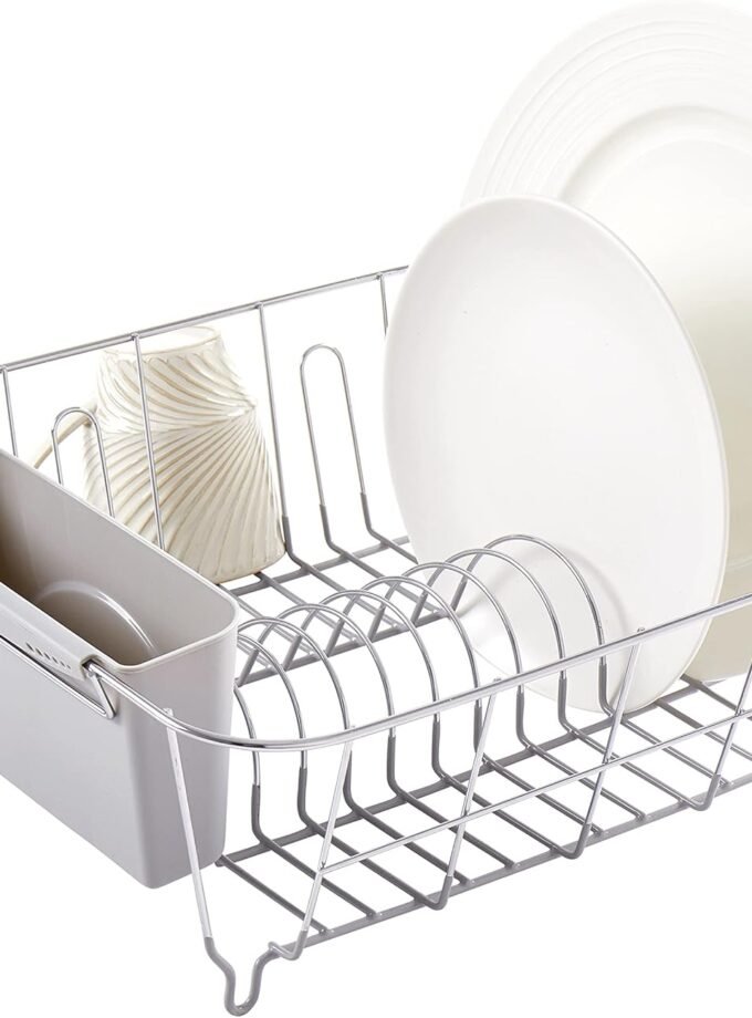 2PieceDishDryingRackSetDrainerwithUtensilHolderSimpleEasytoUseFitsinMostSinks,14.5"x13"x5.25",Silver
