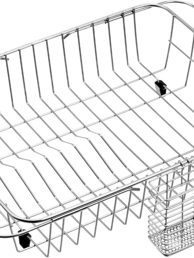 ExpandableDishDryingRack,StainlessSteelOverTheSinkDishRack,inSinkorOnCounterDishDrainerwithStainlessSteelremovableUtensilHolder