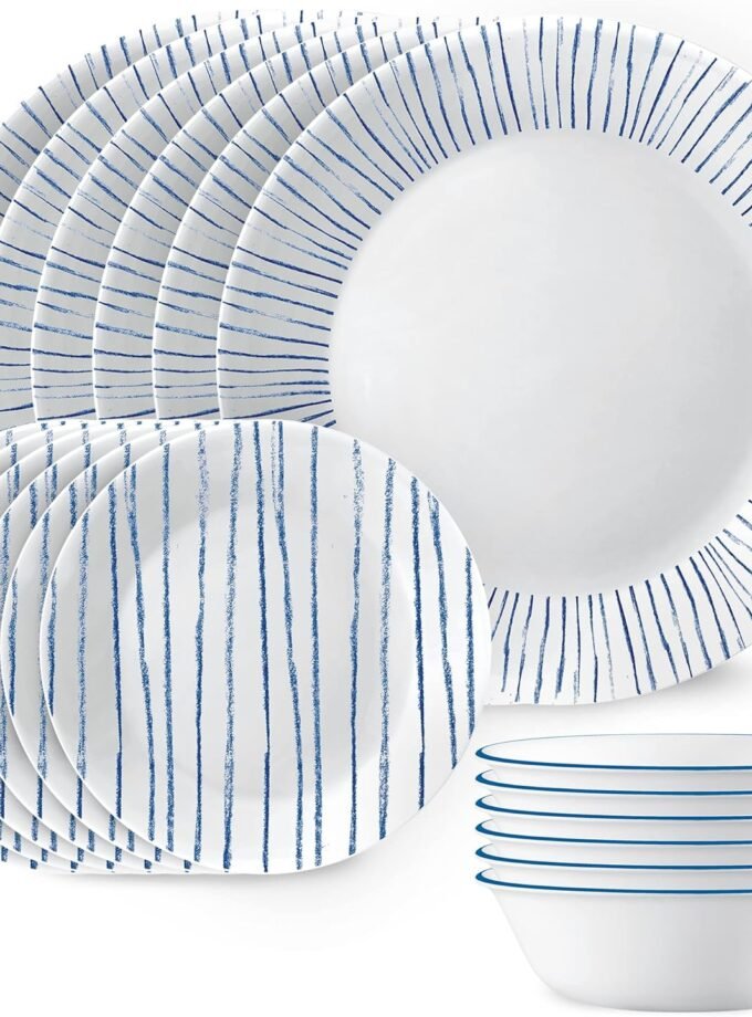 18-Piece Service for 6 Dinnerware Set, Triple Layer Glass and Chip Resistant, Lightweight Round Plates and Bowls Set, Country Cottage