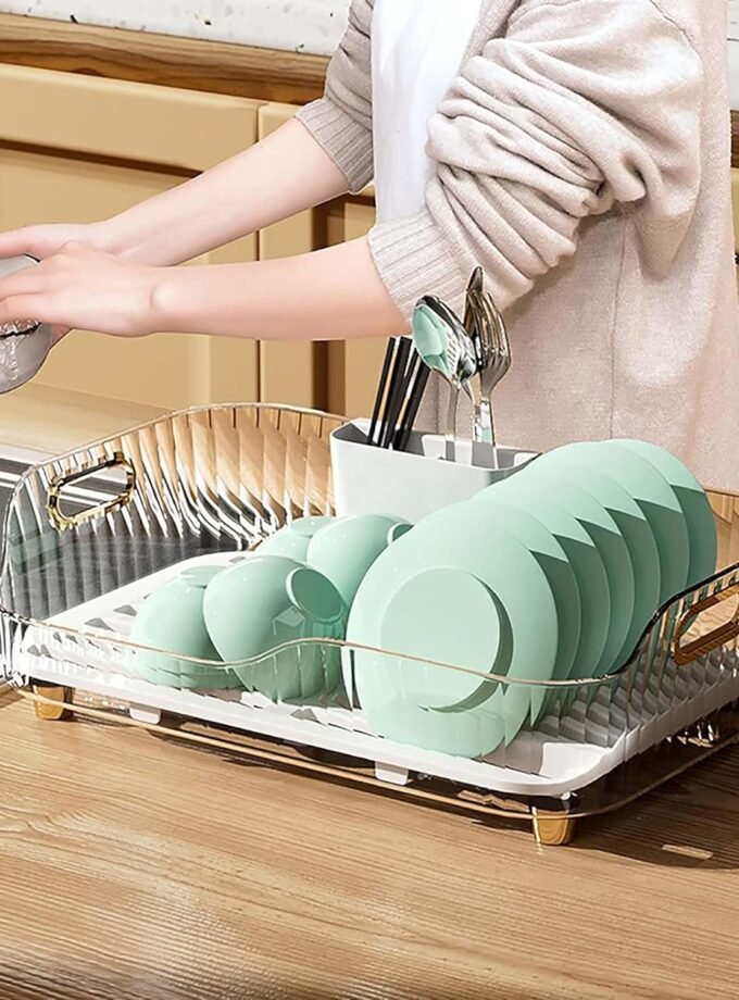 LargeDishDrainersforKitchenCounterwithDrainboardDishRacksforKitchenCounterPlasticSpaceSavingDishDryingRackCounterTop,Clear