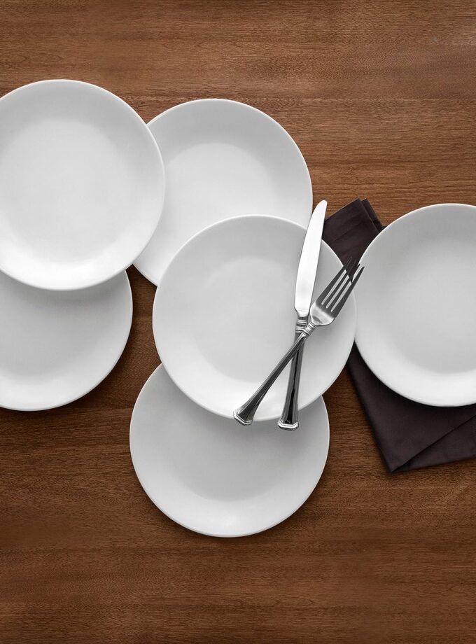 6-Piece Salad Plates Set, Triple Layer Glass and Chip Resistant, 8-1/2-Inch Lightweight Round Plates, Winter Frost White